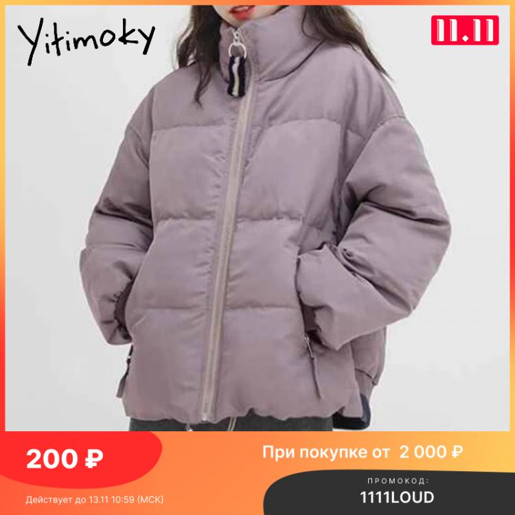 all in one place בגדי נשים Yitimoky Woman Jacket Purple Stand Collar Short Coat Cotton 2021 Winter New Clothing Fashion Warm Female Zippers Padded Parkas