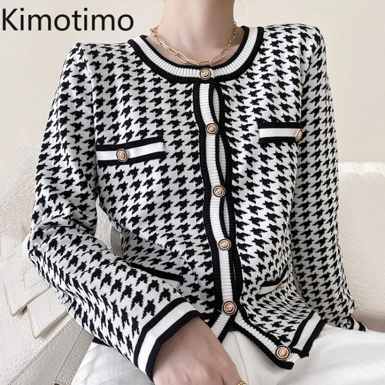 all in one place בגדי נשים Kimotimo Plaid Cardigan Women Korean Chic O-neck Single Breasted Design Sweater Autumn New Temperament High-end Knit Cardigans