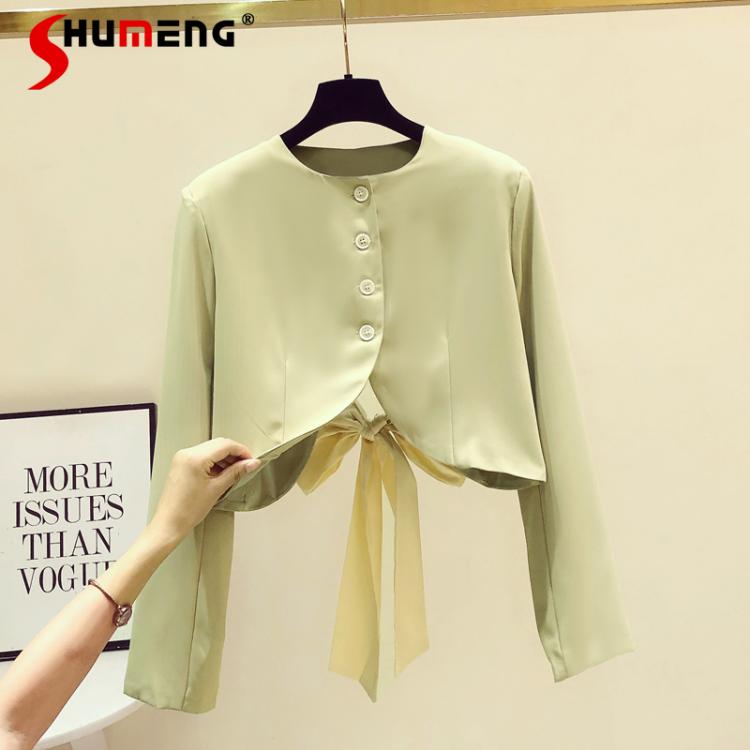 all in one place בגדי נשים Fall Backless Lace Up Green Suit Jacket for Women Autumn Clothing 2021 New Women's Temperament Wild Long Sleeve Office Coats