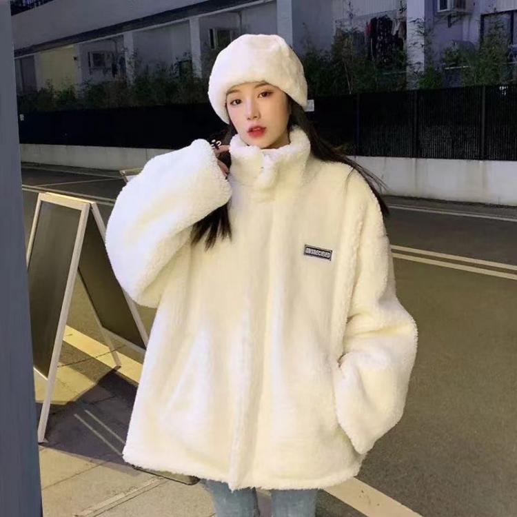 all in one place בגדי נשים Autumn and Winter Lamb Cashmere Coat 2021 Retro Korean Version Loose Fashion Plush Thickened High Neck Cotton Padded Jacket