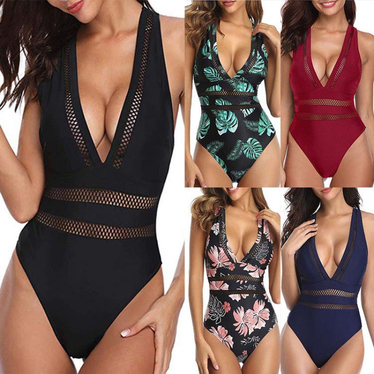 all in one place בגדי נשים 2021 Swimsuit Women One Piece Sexy Monokini Hollow Out Mesh Deep V Neck Plunge Bathing Suit Backless Bodysuit Plus Size Beach