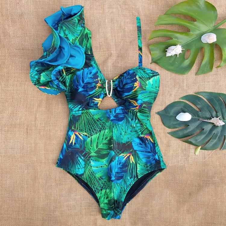 all in one place בגדי נשים Sexy One Shoulder Ruffle One Piece Swimsuit Print Floral Swimwear Women Swimsuit Bathing Suit Beachwear Monokini