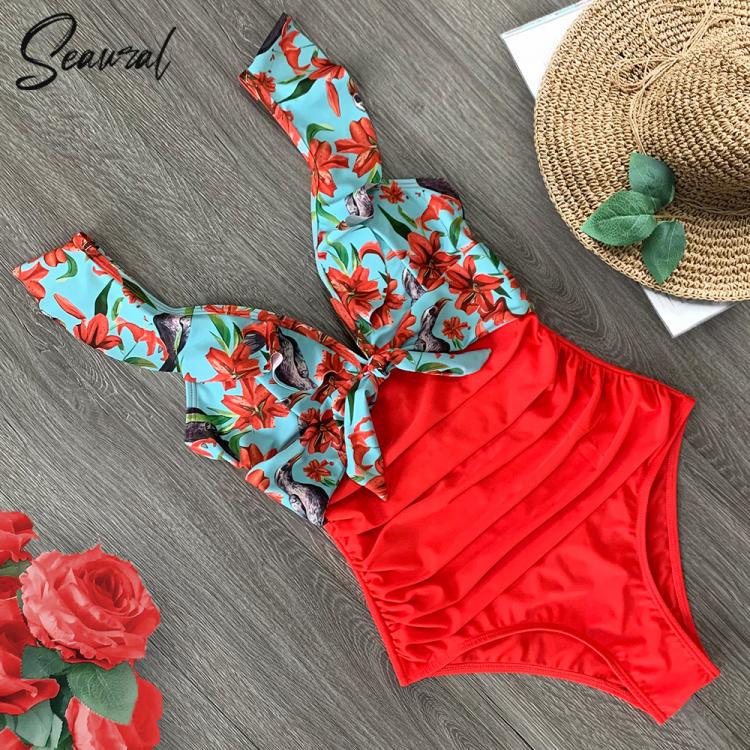 all in one place בגדי נשים 2020 Sexy New Ruffle One Piece Swimsuit Off The Shoulder Swimwear Women Swimsuit Deep-V Bathing Suits Beach Wear Swim Suit
