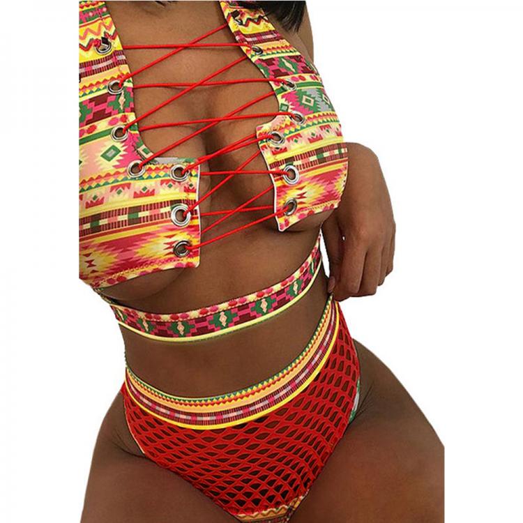 all in one place בגדי נשים Bikini Swimsuit Sexy Bandeau Push Up New African Print Thong Lace Up Swimwear Biquini Bathing Suit Women 2 Pieces Bikinis Set