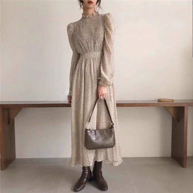 all in one place בגדי נשים HziriP Palace Style Retro Chic 2021 Office Lady Elegant Print A-Line Floral Gentle Full-Sleeved Waist-Controlled Long Dresses