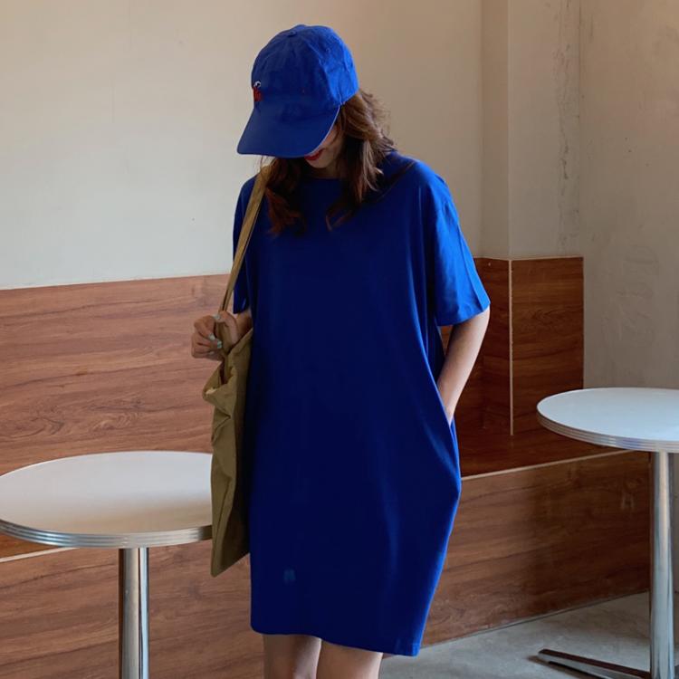 all in one place בגדי נשים Women Casual Loose Solid T Shirt  O Neck Mini Dress Batwing Short Sleeve Basic Dresses Vestidos