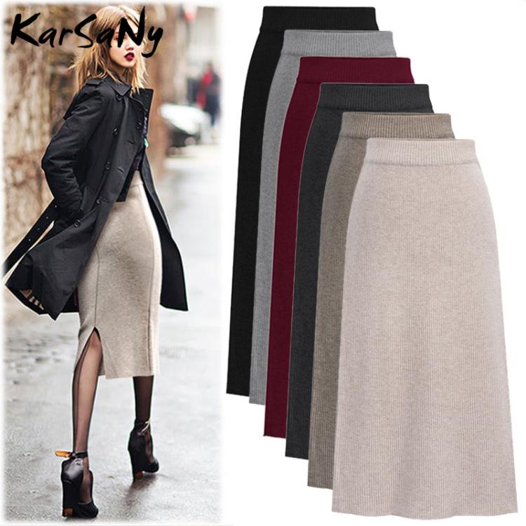 all in one place בגדי נשים KarSaNy Autumn Winter Knit Pencil Skirt Women Plus Size High Waist Skirts Womens Knited Split Midi Skirt For Women Autumn 6XL
