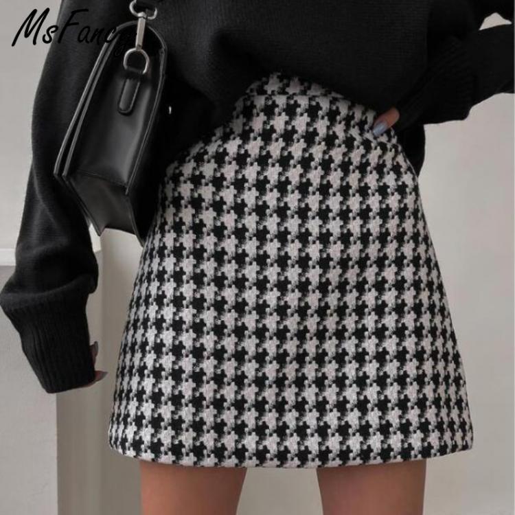 all in one place בגדי נשים Msfancy Plaid Mini Skirt Women Black White Fashion Official Faldas 2021 Mujer Korean Style High Waist Short Jupe