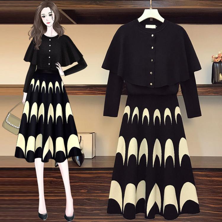 all in one place בגדי נשים Women's Skirt Autumn Traf Korean Round Neck Black Long-sleeved Knitted Top Fashion Suits with Skirt Y2k High-waisted Skirt