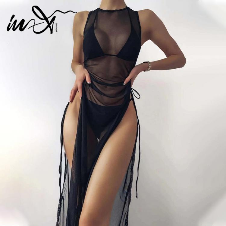 all in one place בגדי נשים In-X Black 3 pieces set High neck swimwear female swimsuit cover-ups for women Skirts bikini Halter triangle bathing suit 2021
