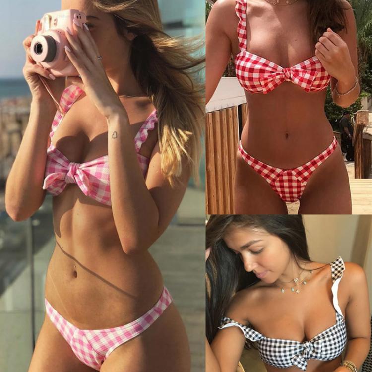 all in one place בגדי נשים Hot Ruffles Bikinis Lattice Swimwear Women Chest Knot Swimsuit Sexy Push Up Bikini Set Maillot De Bain Feme Bathing Suit Biquini