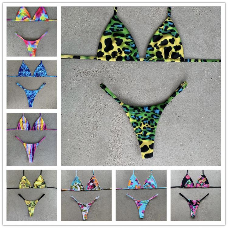 all in one place בגדי נשים Sexy Bikini 2021 Swimsuit Patchwork Print Swimwear String Bikini Set Bathing Suit Women Biquini Thong Bikinis Beachwear