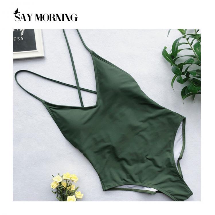all in one place בגדי נשים SAY MORNING Sexy Deep V Neck One Piece Swimsuit Removable Chest Pad Biquini Solid Backless Beachwear Swimwear Bathing Swimming
