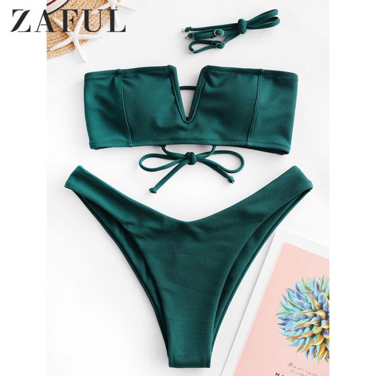 all in one place בגדי נשים ZAFUL Sexy Bandeau Bikinis Set Strapless V-Neck Women Swimsuit Push Up Swimwear Female Summer Brazilian Bathing Suit Biquini