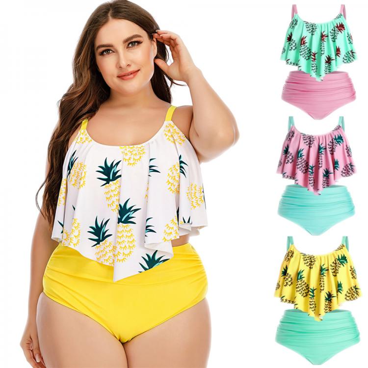 all in one place בגדי נשים 2021 Fruit Pineapple Printed Women's Swimwear High Waist Ananas Big Bikini Bra Padded Large 5XL Swimming Suits Female Beachwe