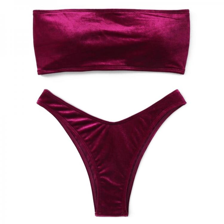 all in one place בגדי נשים Bathing Suit Women Velvet Thong Bikini 2021 Brazilian Swimsuit Solid Sexy Bandeau Swimming Suit Swimwear Female Summer Beachwear