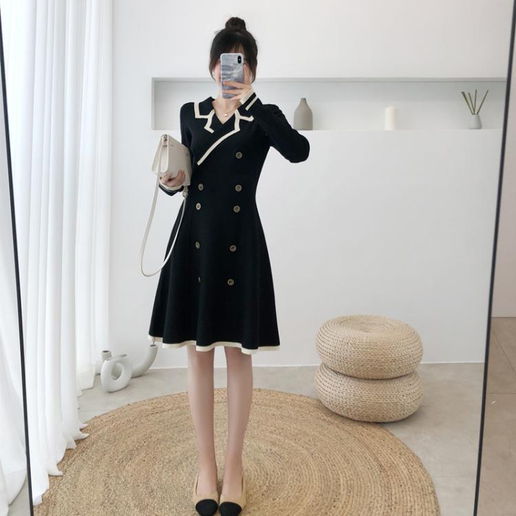 all in one place בגדי נשים Real shot 2021 autumn and winter new Korean version of the waist sweater dress is thin and fragrant long-sleeved a-line