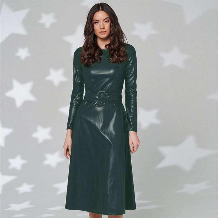 all in one place בגדי נשים New Fashion Belt Faux Leather Dresses Women Long Sleeve Slim Fit PU Dress Sexy Club Wear New Arrival Autumn Winter