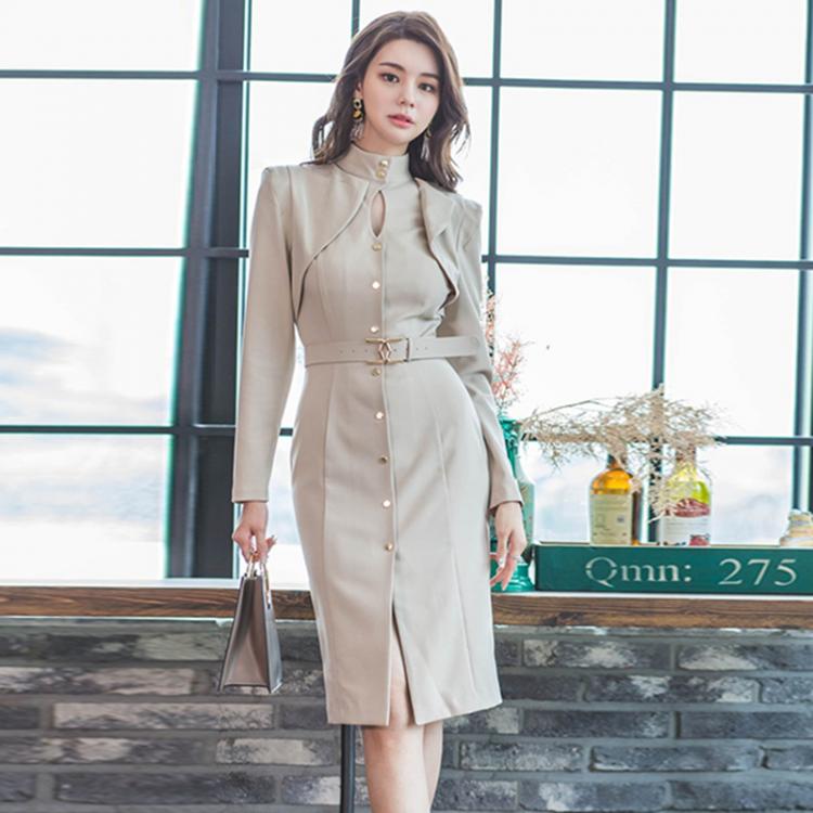 Women Eleagnt Solid Slim Waist Dress 
