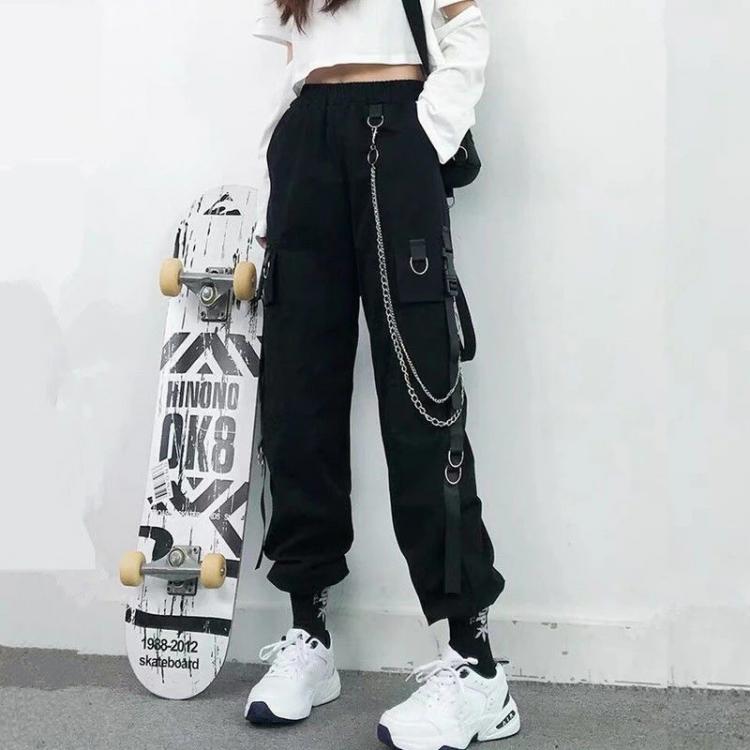all in one place בגדי נשים Women Cargo Pants 2021 Harem Pants Fashion Punk Pockets Jogger Trousers With Chain Harajuku Elastics High Waist Streetwear