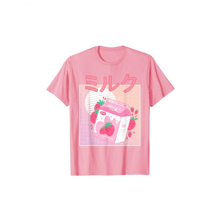 all in one place בגדי נשים Fun Retro 90s Japan Cute Strawberry Milk Shake Carton T-shirt Women's Short-Sleeved Cotton Tops Harajuku Graphic Oversized Te