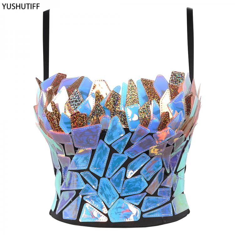 all in one place בגדי נשים 2022 Sexy Shiny Sequins Women Camis Cropped Nightclub Party Show Winter Corset Crop Top To Wear Out Push Up Bustier Bra YH1191