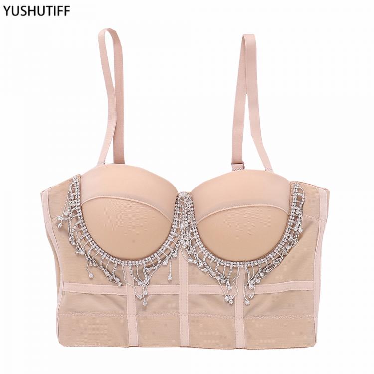 all in one place בגדי נשים Sexy Beaded Tassel Rhinestone Women Camis Cropped Top Nightclub Party Corset Crop Top To Wear Out Push Up Bustier Bra YH8070