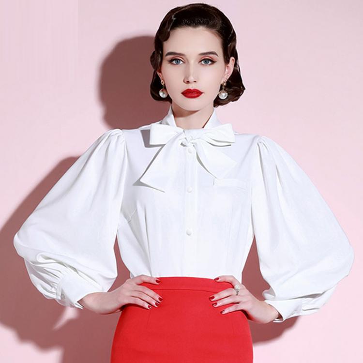 all in one place בגדי נשים High End Shirt Women'S Sense Of Design Small Foreign Style Fashion Retro Temperament White Lantern Sleeve Top