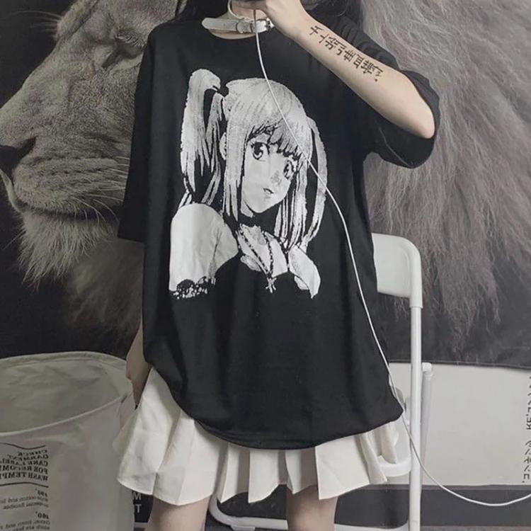 all in one place בגדי נשים Anime Graphic T Shirts Women 2021 Summer Japanese Style Woman Clothes Oversize E Girl Tops Black Gothic Tee Shirts Streetwear
