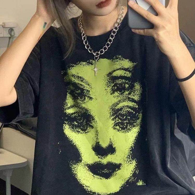 all in one place בגדי נשים Gothic Grunge Clothing Women's Loose T-shirt Dark Y2K Printed High Street Clothing Harajuku Clothes Oversized T-shirt Summer