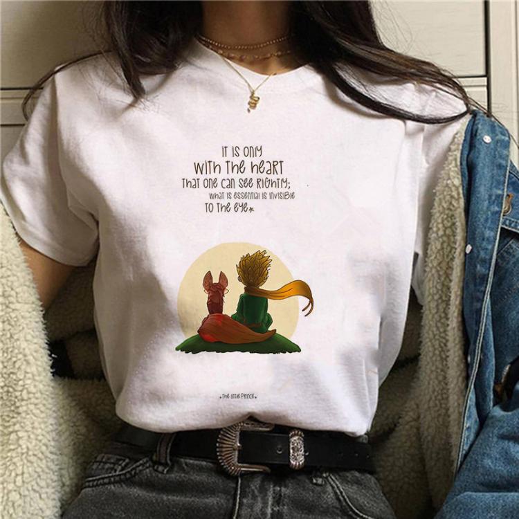 all in one place בגדי נשים New Cute Cartoon Earth Space Little Prince T-shirt Ladies Fashion Harajuku Kawaii Graphic Printed Clothing Tops Tee 90s T-shirt