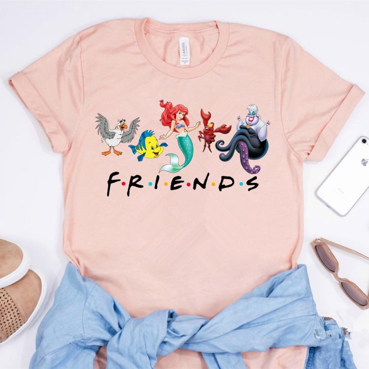 all in one place בגדי נשים The Little Mermaid Shirt Cute The Princess and Her Friends Ursula Flounder Graphic Tee Matching Family Vacation Tees Tumblr Tops