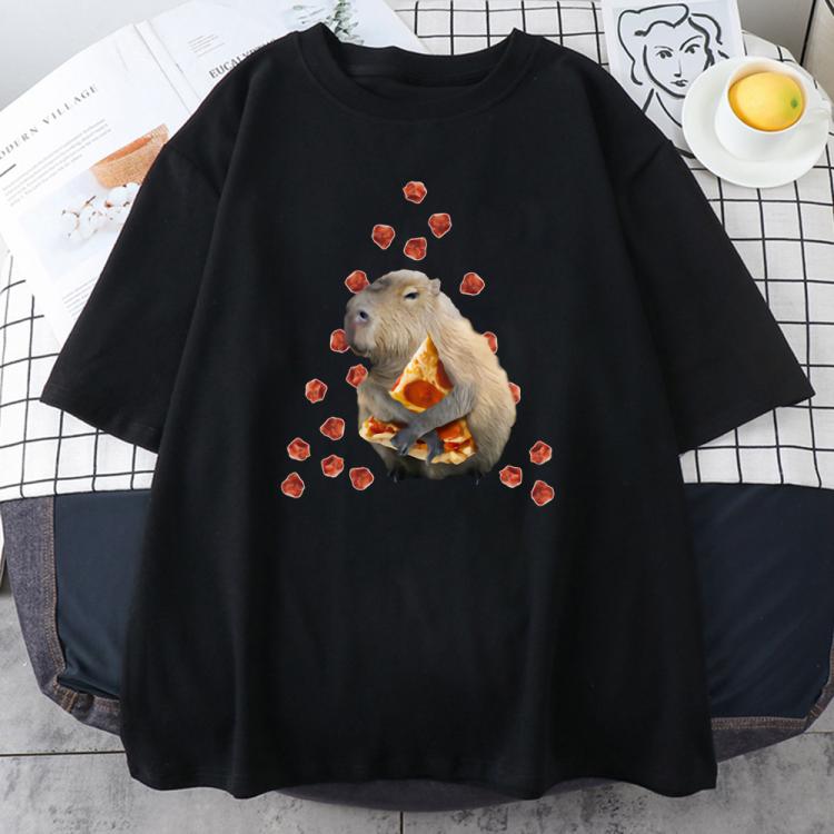 all in one place בגדי נשים Capybaras Eating Pizza Printing Woman Tshirts Casual High Quality T Shirt Summer Crewneck T Shirt Plus Anime Woman T-shirts