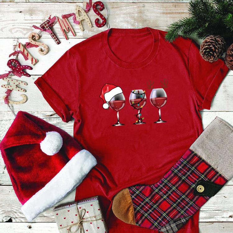 all in one place בגדי נשים Christmas T Shirt Funny Christmas Wine Glass Santa Claws Printing Loose T Shirt Holiday Short Sleeve S-5xl Femme T-shirt Tops