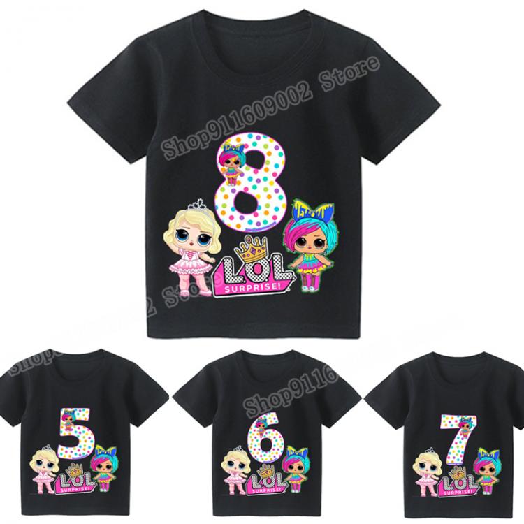 all in one place בגדי נשים LOL SURPRISE Graphic Tees for Girls Kids Digital Happy Birthday T Shirt Cotton Fashion Clothing Cartoon Figure Accessories Gift
