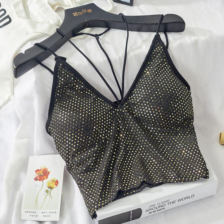 all in one place בגדי נשים Sexy Women's V-neck Sequins Sparkly Crop Tops Female High Quality Gold Silver Sequin Short Top with Chest Pad Night Club Part