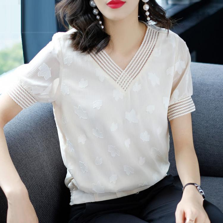 all in one place בגדי נשים V-Neck Women Short SleeveChiffon Blouses Shirts Lady Casual Spring Summer Style Chiffon Blusas Tops