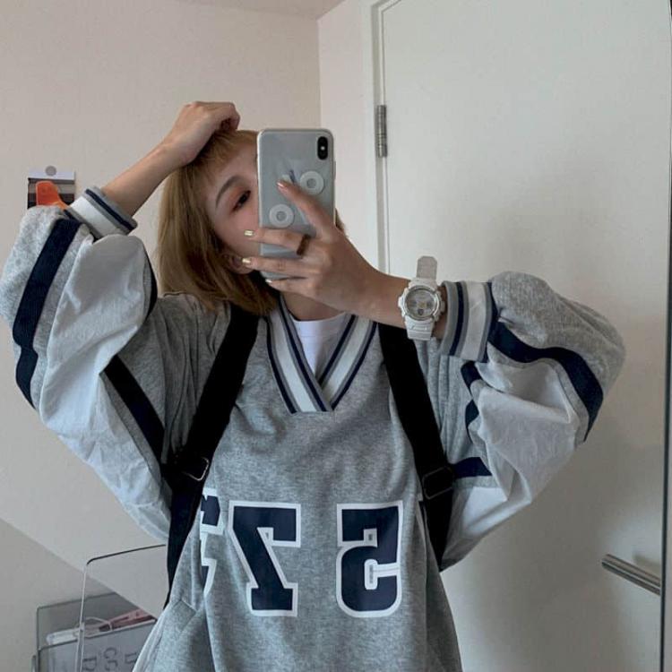 all in one place בגדי נשים Harajuku letter printed T-shirt thick chic Hong Kong style spring autumn new Korean loose Men Women student Hip Hop Sweatshirt