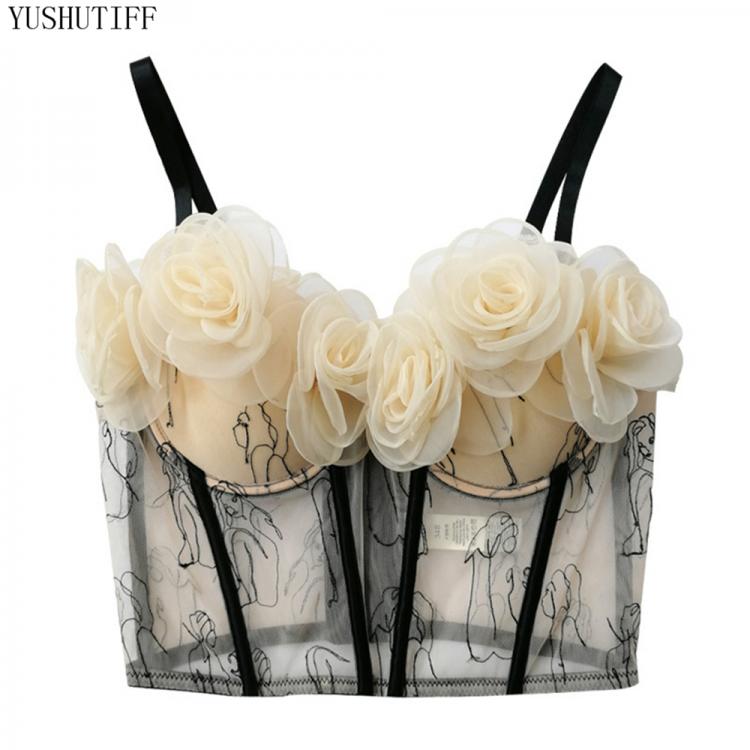 all in one place בגדי נשים Crop Tank Top Sexy Cropped Women Tube Top Flower Sweet Night Club Party Corset  Push Up Bustier Cami Built in Bra Underwear 8203