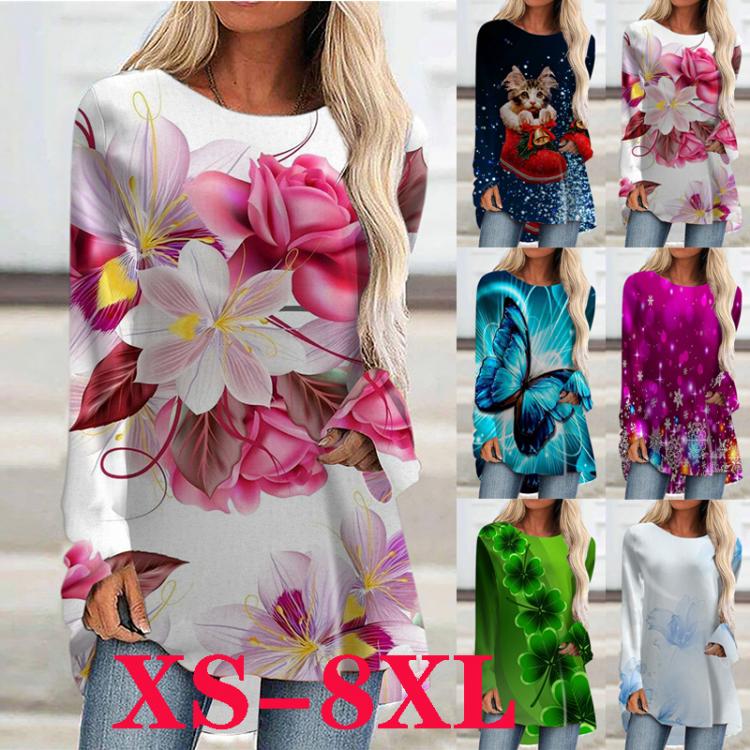 all in one place בגדי נשים New Print Tops Autumn and Winter Long-sleeved Shirts Pure Cotton Long-sleeved T-shirt Fashion Plus Size Long-sleeved Tops Shirts