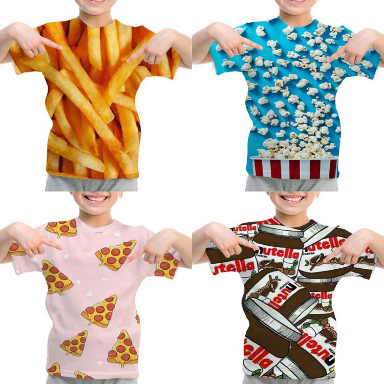 all in one place בגדי נשים 3D Print Food T Shirt Children Funny French Fries Pizza Popcorn Tshirt Boy Girl Nutella T-shirt Toddler Kids Tee Tops Streetwear