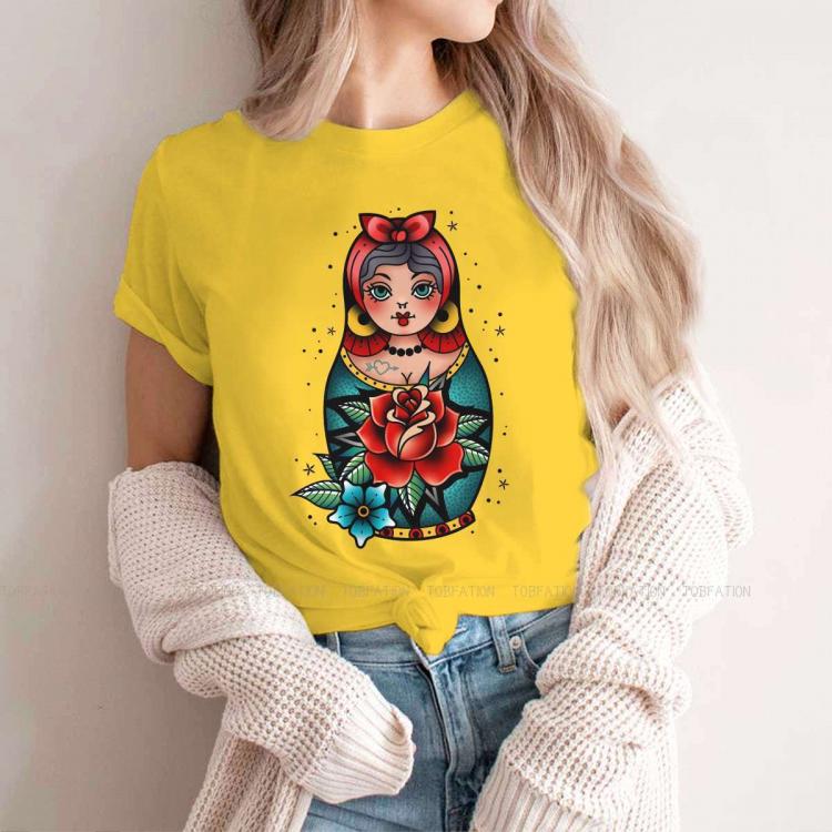 all in one place בגדי נשים Matryoshka Doll Babushka Stacking Russian Tea 100% Cotton TShirts Traditional Old School Tattoo Personalize Woman's T Shirt  