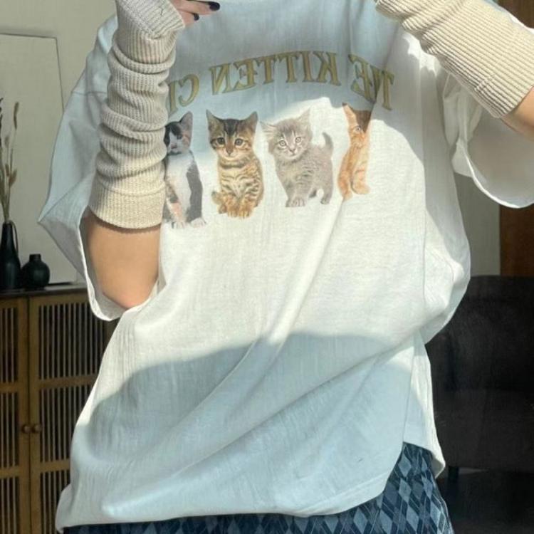 all in one place בגדי נשים Kawaii The Kitten Club Women T Shirt Streetwear White Cotton Short Sleeve Femme Oversized Graphic Tee Cute Grunge Tops Y2k Egirl