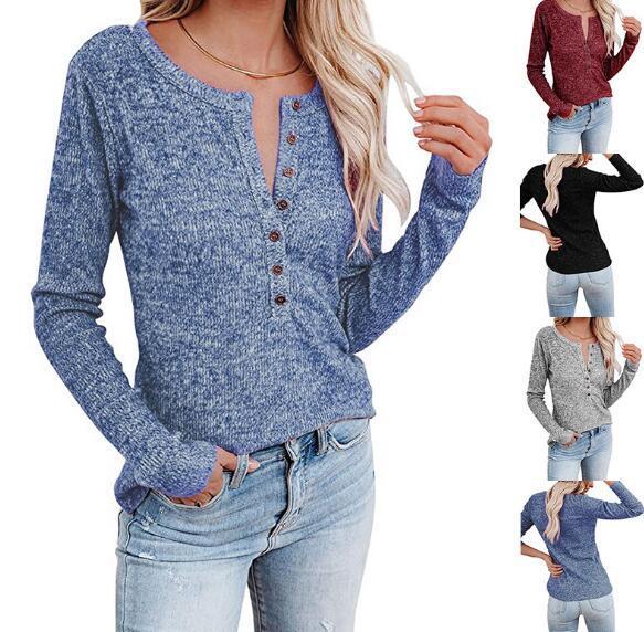 all in one place בגדי נשים 2021 autumn and winter new women's buttons casual long-sleeved T-shirt women ADF26-01-09
