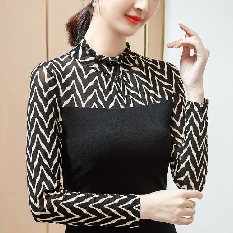 all in one place בגדי נשים New Autumn Winter Mesh Bottoming Shirt Fashipn Patchwork Plus Size Long Sleeve Women's T-Shirt