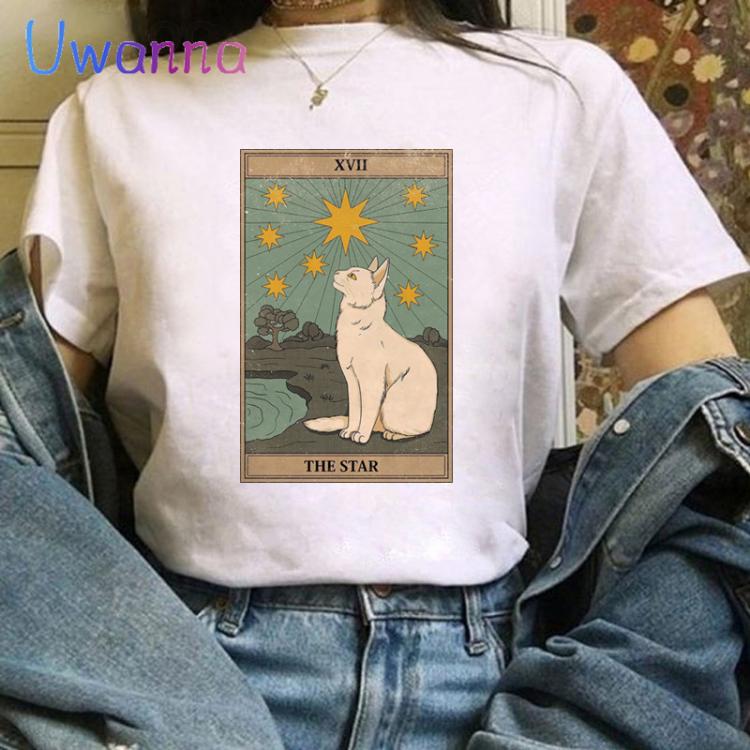 all in one place בגדי נשים Fashion Women Tarot Cat T-shirts Print Funny Cute Cartoon Womens Clothing Female Graphic T Shirt White Casual Summer Tee Shirt