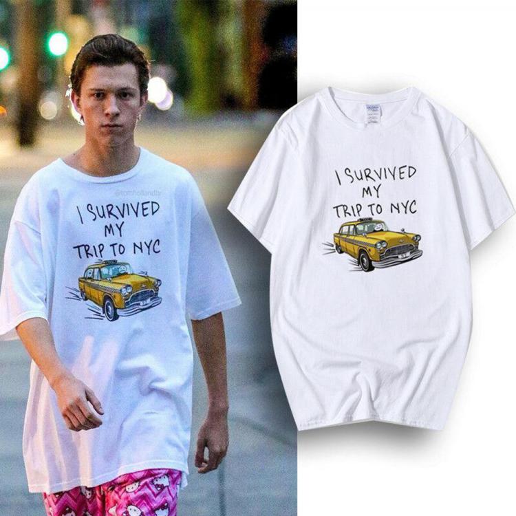 all in one place בגדי נשים Tom Holland Same Style Tees I Survived My Trip To NYC Print T-Shirt Summer Casual Streetwear Men Women Unisex Fashion Tshirt Top