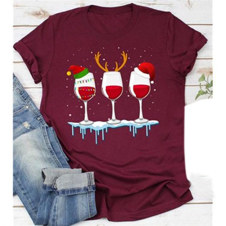 all in one place בגדי נשים Women Christmas T Shirt Funny Christmas Wine Glass Santa Claws Printed Loose T Shirt Short Sleeve Cute Tees Female Graphic Tops