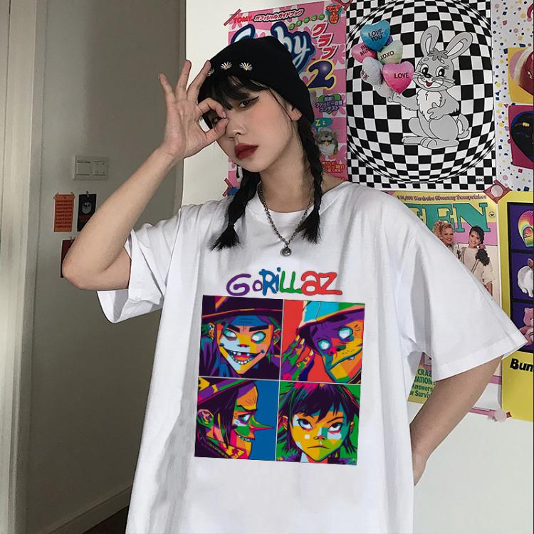 all in one place בגדי נשים Women T-shirt Summer Music Band Gorillaz Tops Tee Shirt Casual Short Sleeve Tee Shirt Hip Hop Fashion Harajuku Streetwear Tops