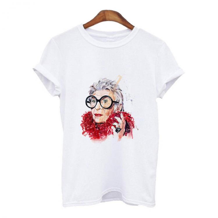 all in one place בגדי נשים New Harajuku Gothic Female Tshirt iris apfel illustration Print Short Sleeve Tops & Tees